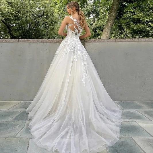 Vestidos de noiva brancos elegantes simples fora do ombro sem mangas estilo Princesa estilo Romântico Apliques de noiva personalizados