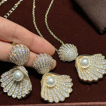 Gold Color Pearl AAA Zircon Bridal Earrings CZ Cubic Zirconia Wedding Earring For Brides Accessories Women Birthday Gift Jewelry