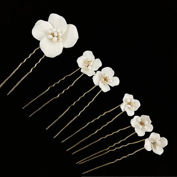 Porcelain Flower Hairpins White Floral Hair Pins Clips For Brides Bridesmaids Head Pieces Wedding Accessories Bridal Jewelry