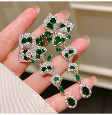 Luxury Red AAA Zircon Bridal Earrings CZ Zirconia Wedding Drop Earring For Bride Accessories Women Party Evening Dress Jewelry