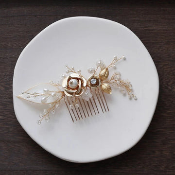 Wedding Accessories Gold Color Hair Comb Pin Pearl Crystal Hairpin Bride Birthday Gift Flower Leaf Head Piece Bridal Jewelry