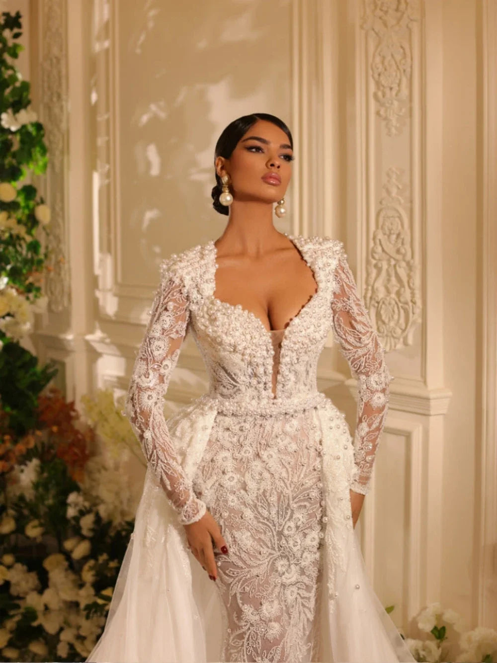 Romantic Sweetheart Neck Wedding Dress Sparkly Beads Lace Pearls Luxury Robe De Mariée A-line Long Bridal Gown Vestidos De Novia