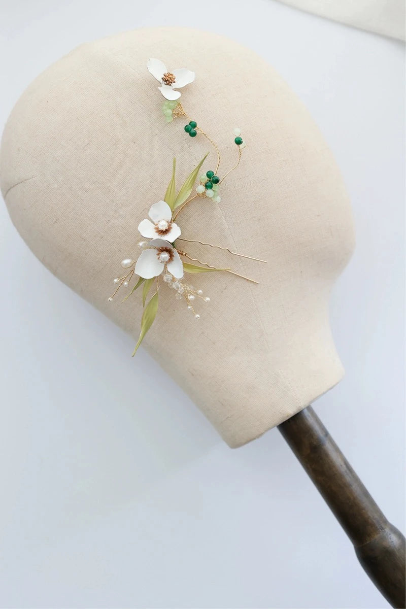 Bridal Jewelry Imitation Pearl Hairpin Gold Color Head Piece For Brides Women Flower Leaf Hair Comb Pin Clip Wedding Accessories