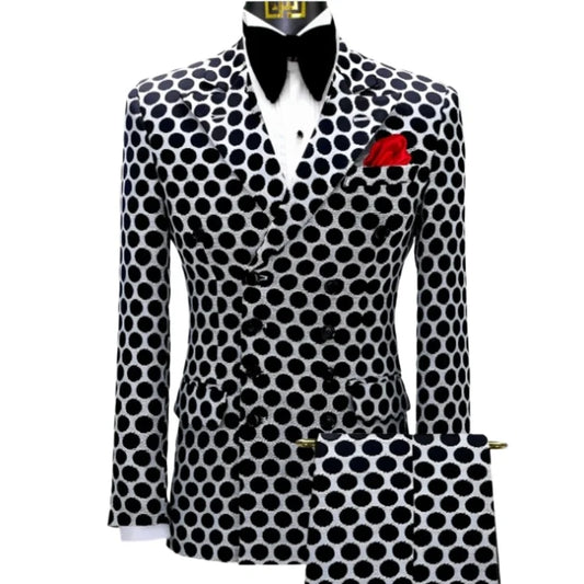 Men's Blazer Suits 2Pcs/Set Polka Dot Print Double Breasted Blazer & Pant 2Pcs Set Suit Business Occasion Suits Daily Wear