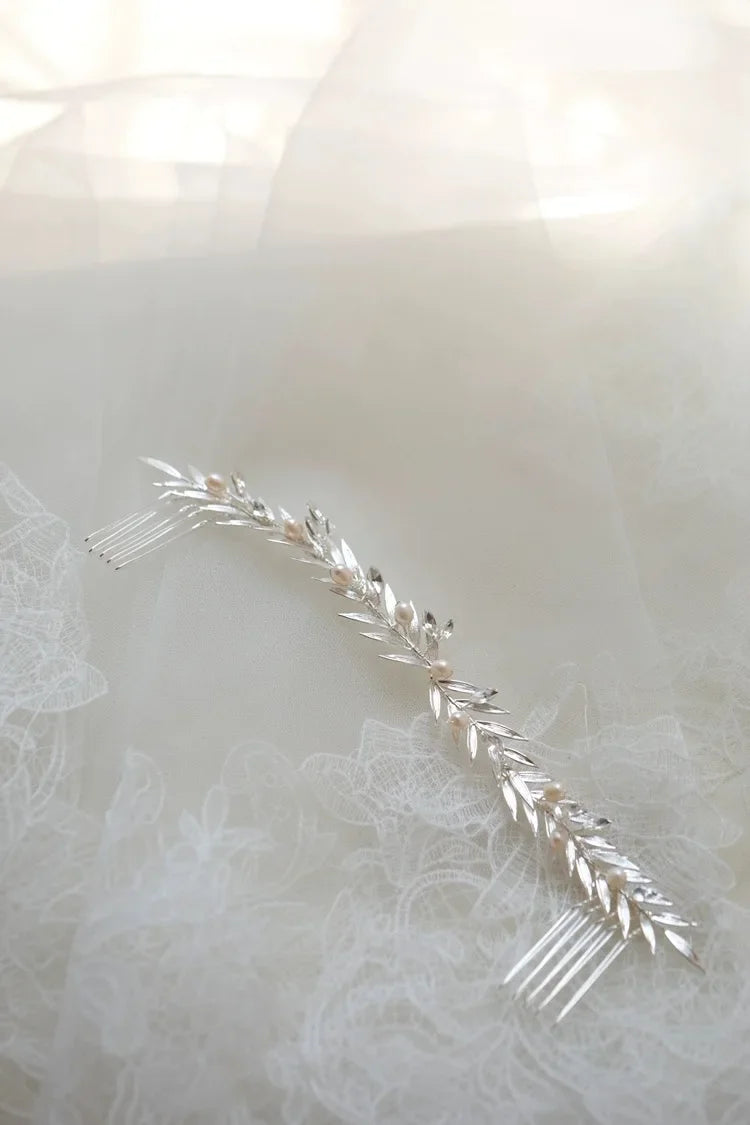Bridal Jewelry Pearl Crystal Hair Comb Pin Clip Long Headpiece Headband For Brides Bridesmaids Leaf Hairpins Wedding Accessories