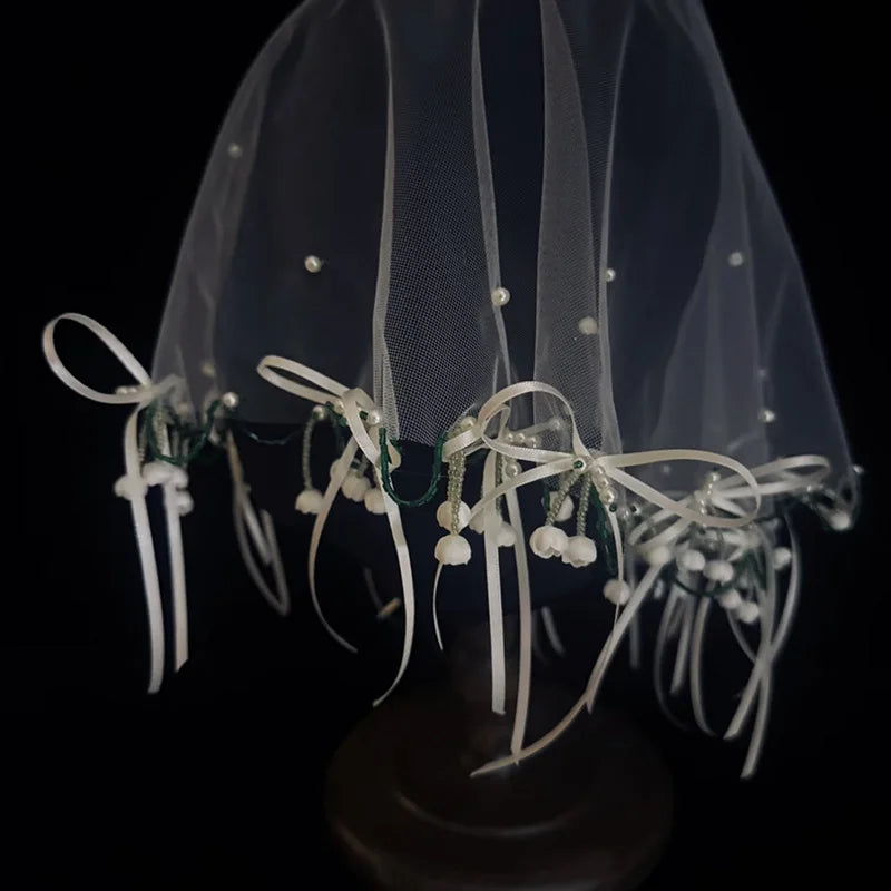 Short Wedding Veils Flower Pearl Bridal Veil For Evening Party Dress Women Girl Hair Accessories Brides Jewelry