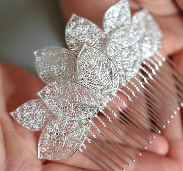 Wedding Accessories Leaf Hair Comb Pin Clip Silver Color Hairpins For Brides Women Zircon Zirconia Head Pieces Bridal Jewelry
