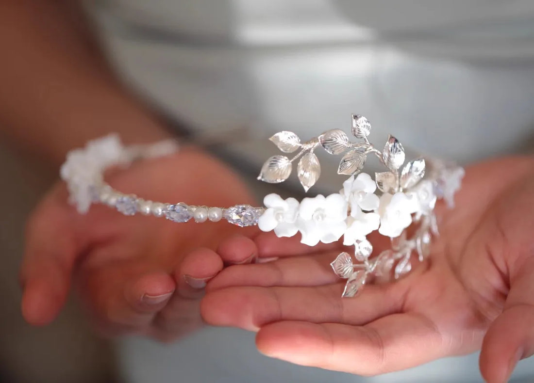 Wedding Hair Accessories Porcelain Flower Headband Tiara Crystal Pearl Headwear For Brides Women Headpieces Crown Bridal Jewelry
