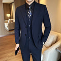 High-end wool (suit + vest + trousers) Stylish handsome men's business casual Tencel bridegroom wedding dress three-piece set Navy blue