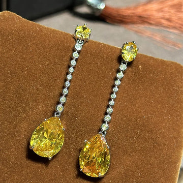 Luxury AAA Yellow Zircon Bridal Earrings CZ Cubic Zirconia Wedding Earring For Bride Women Accessories Jewelry Birthday Gift