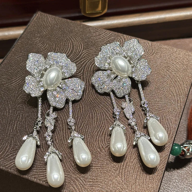 Vintage Flower Bridal Earrings Pearl Zirconia Wedding Earring For Brides Bridesmaids Accessories Women Birthday Gifts Jewelry