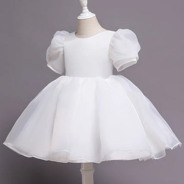 Filles robes de fête blanche robe de filles pour le mariage première communion Vestidos Vestidos Evenk Kid Backless Niffy Robe de bal moelleuse