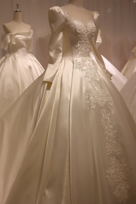 Abito da sposa da sposa in raso in pizzo vintage 2024 eleganti maniche lunghe abiti da sposa arabi rs017
