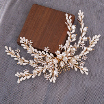 Wedding Accessories Gold Color Hair Comb Pin Flower Head Pieces For Brides Crystal Evening Party Dress Headdress Bridal Jewelry