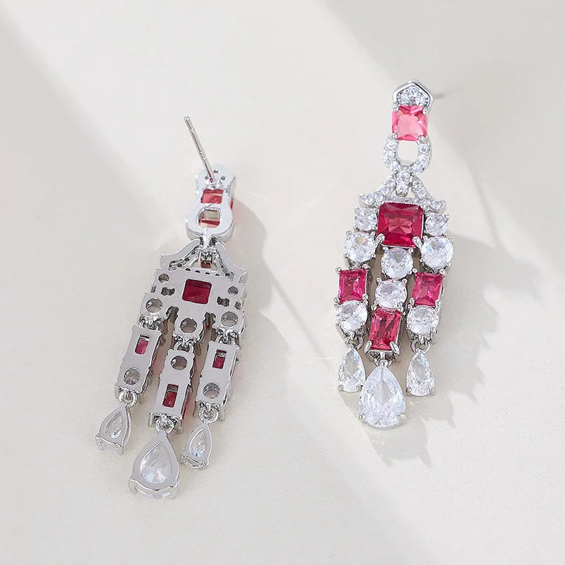 Blue Red AAA Zircon Bridal Earrings Cubic Zirconia Wedding Earring For Women Brides Accessories Dinner Party Dress Jewelry