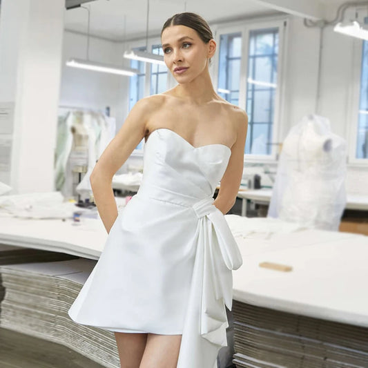 Simple Sleeveless Wedding Dresses for Women Strapiess Bridal Growns with Big White Bow Vestidos De Novia Backless New 2024