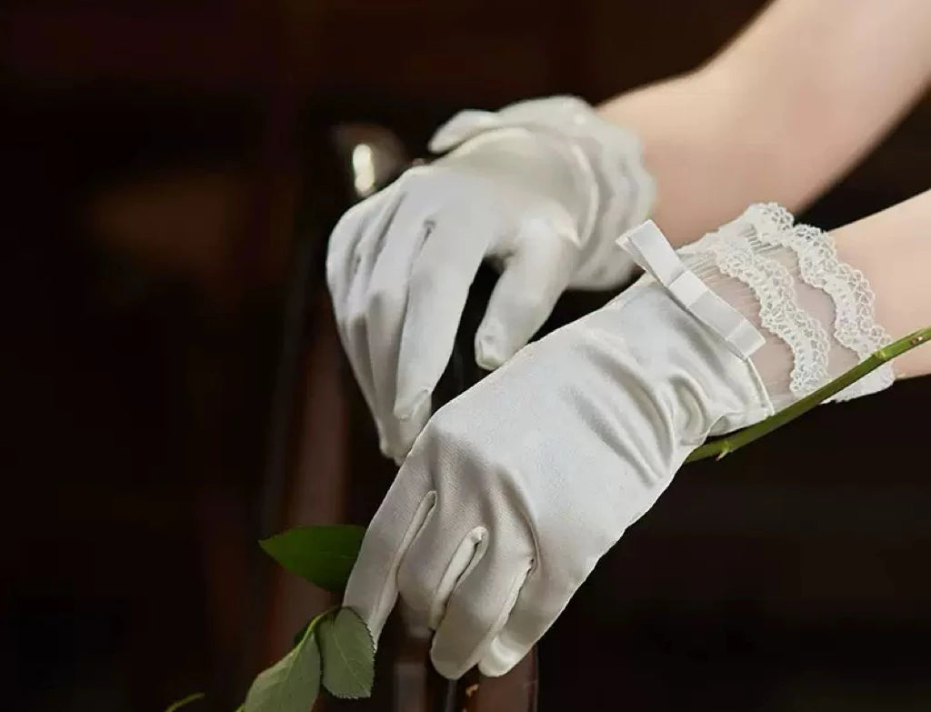 Lace Short Bridal Gloves Bow Wristband Wedding Glove For Women Girl Party Evening Dress Jewelry Brides Accessories