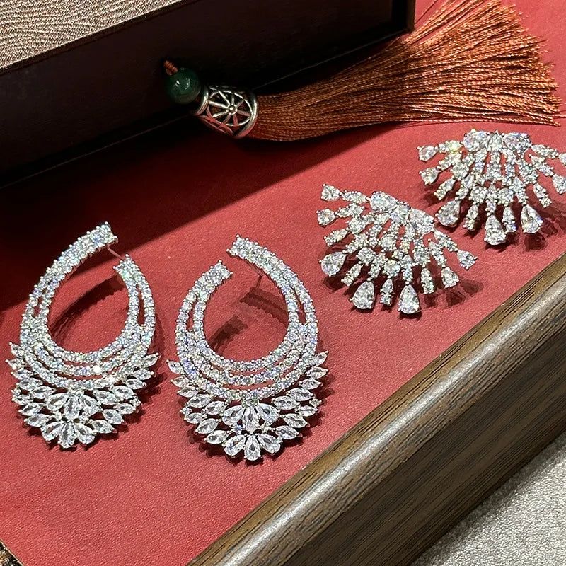 Luxury Silver Color AAA Zircon Bridal Earrings CZ Zirconia Wedding Earring For Women Brides Accessories Birthday Gift Jewelry