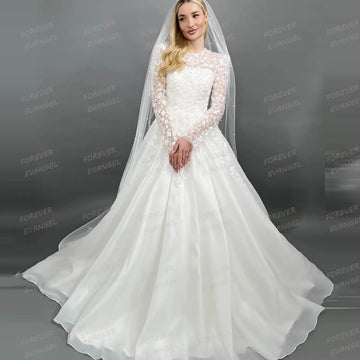 Gentle A Line Wedding Dresses Woman's Sexy Appliques Long Sleeve Boho Bride Gowns Fluffy Princess Vestidos De Novia Customized