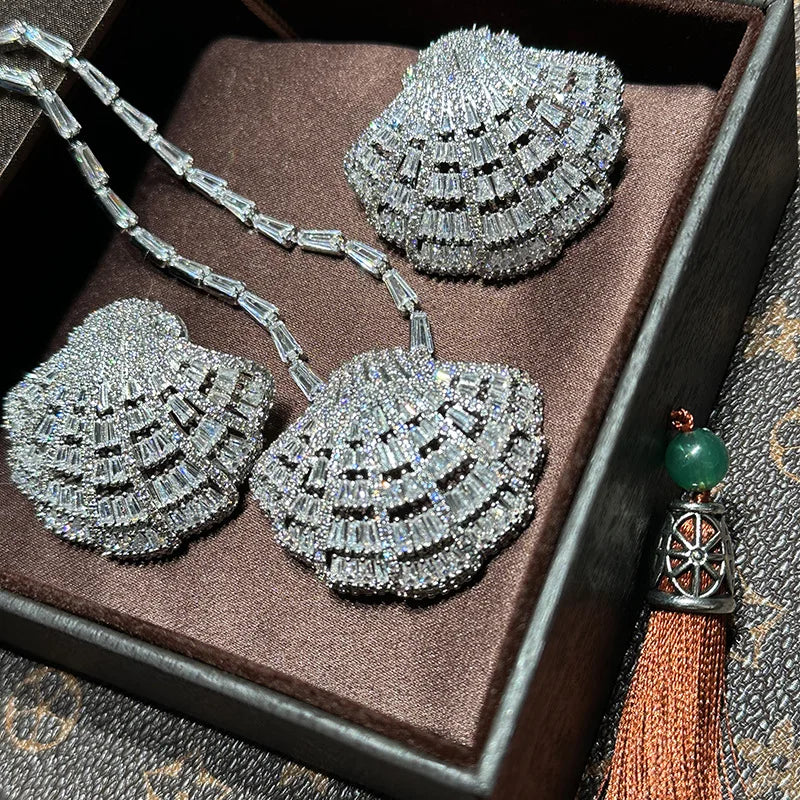 Shell AAA Zircon Bridal Earrings CZ Cubic Zirconia Wedding Earring For Brides Accessories Women Party Dinner Dress Jewelry