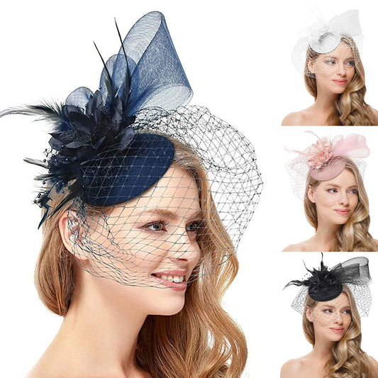 Fascinators For Women Tea Party Headband Hat Flower Mesh Ribbons Feathers Hair Clip For Wedding Cocktail Headband Accessories