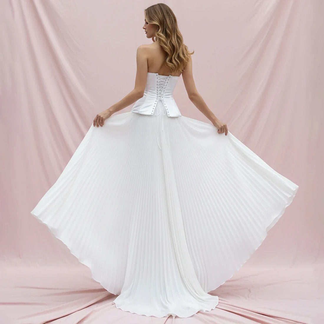 Vestidos Novia Strapless Lace Wedding Dress With Slit Chiffon Long Bridal Party Gown For Women A Line Ball Gown For Bride Beach