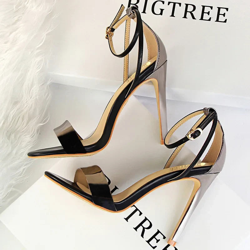 Summer luxury women PU leather super high heels 11cm belt buckle open toe sandals sexy stripper party – Pollyanna Events