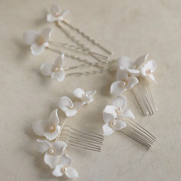 Porcelain Flower Hair Comb Pin Clip Silver Color Head Piece Brides Party Gift Flower Hairpins Wedding Accessories Bridal Jewelry