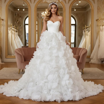 Romantic Chiffon Sweetheart Wedding Dress For Bride Flower A Line Off Shoulder Ball Gown For Bride Long Bridal Gown For Women