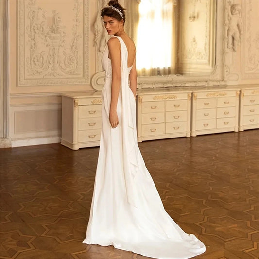 Satin Elegant Wedding Dresses Square Collar One Shoulder Bridal Gowns Sexy Backless Robes 2024 Side Slit Vestidos De Novia