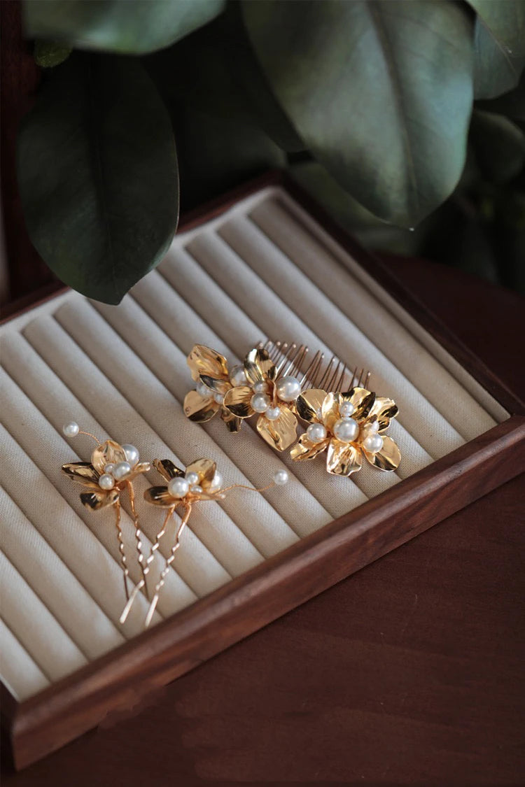 Pearls Head Pieces Vintage Baroque Hair Comb Clip Pin Brides Bridesmaids Gold Color Hairpin Wedding Accessories Bridal Jewelry