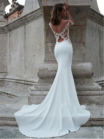 Sexy Mermaid Wedding Dress Bateau Neck Cutout Side Open Back Soft Satin Bridal Gown Elegant Bridal Dress Brides Vestido De Noiva