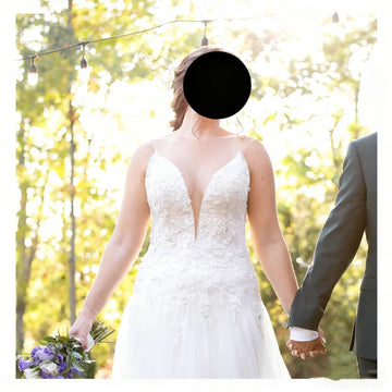 2025 Custom Made White Wedding Dress With Deep V - Neck Spaghetti Straps Floral Lace Embroidery Sheer Back and Tulle Skirt