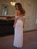 Off shoulder pleated lace mermaid bridal gown floor-length formal wedding dress – Pollyanna Events