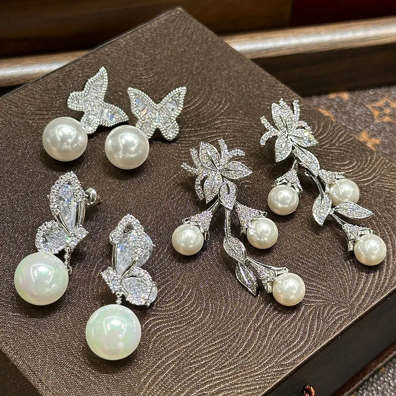 Luxury Pearl AAA Zircon Bridal Earrings Cubic Zirconia Wedding Earring For Women Bride Accessories Birthday Gifts Jewelry