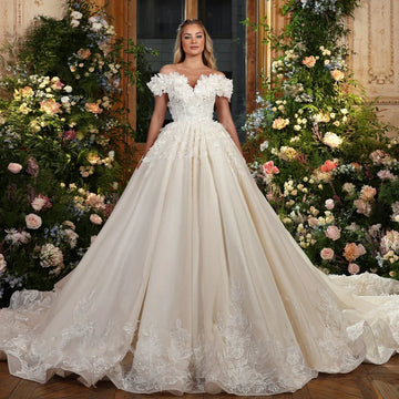 CustomizedA-Line Princess Wedding Dresses  Sweetheart Off The Shoulder Vestido De Novia Lace Applique Charming Robe De Marie