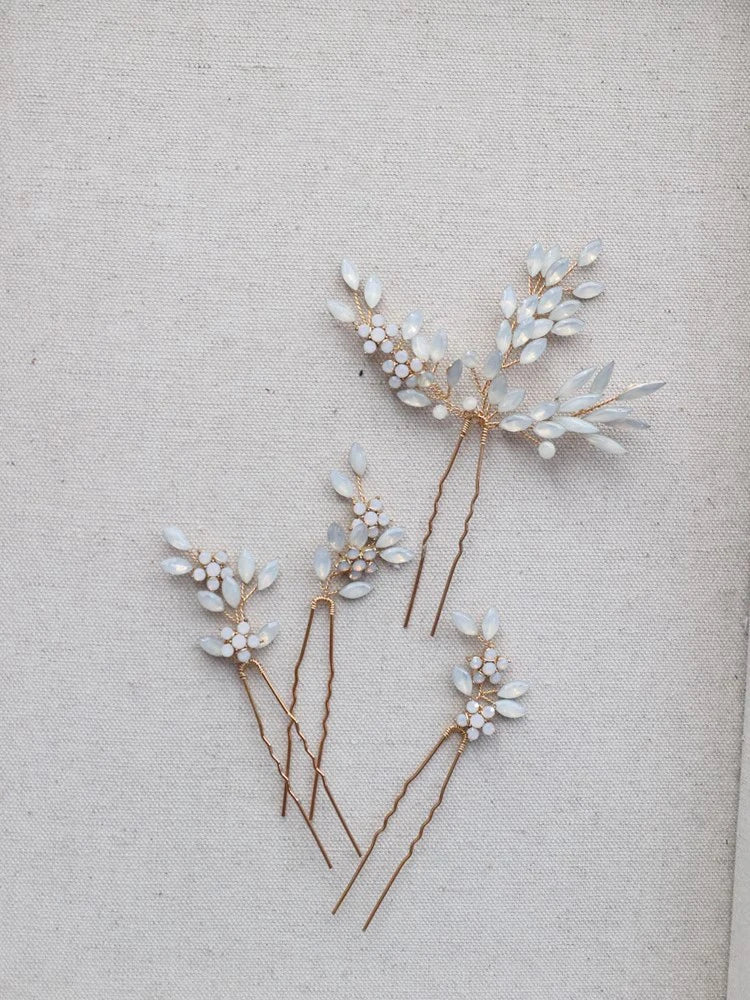 Flower Hair Clip Pin Vintage Gold Silver Color Head Piece For Brides Bridesmaids Opal Hairpin Wedding Accessories Bridal Jewelry