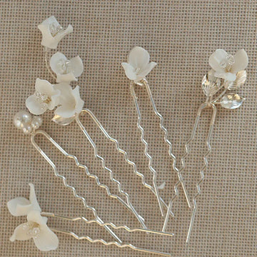 Wedding Accessories Porcelain Flower Hair Pin Clip Silver Color Head Piece For Brides Women Bridesmaids Hairpin Bridal Jewelry
