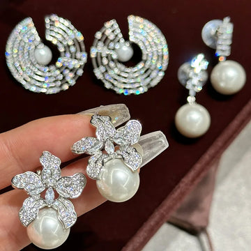 High Quality Pearl Zircon Bridal Earrings CZ Cubic Zirconia Wedding Earring Brides Women Accessories Birthday Gifts Jewelry