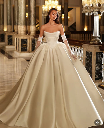 Customized Simple Ball Gowns Princess Wedding Dresses Satin Bride Dresses Corset Pearl Sexy Wedding Gowns Vestido de novia