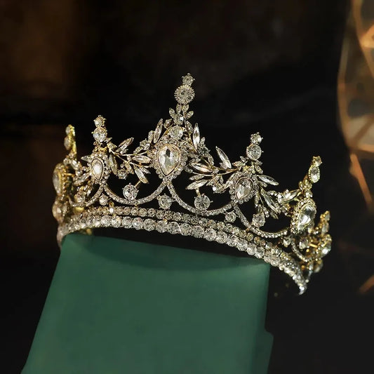 Baroque Bronze Gold Color Crystal Geometric Bridal Tiaras Crowns Headdress Rhinestone Pageant Diadema Wedding Hair Accessories