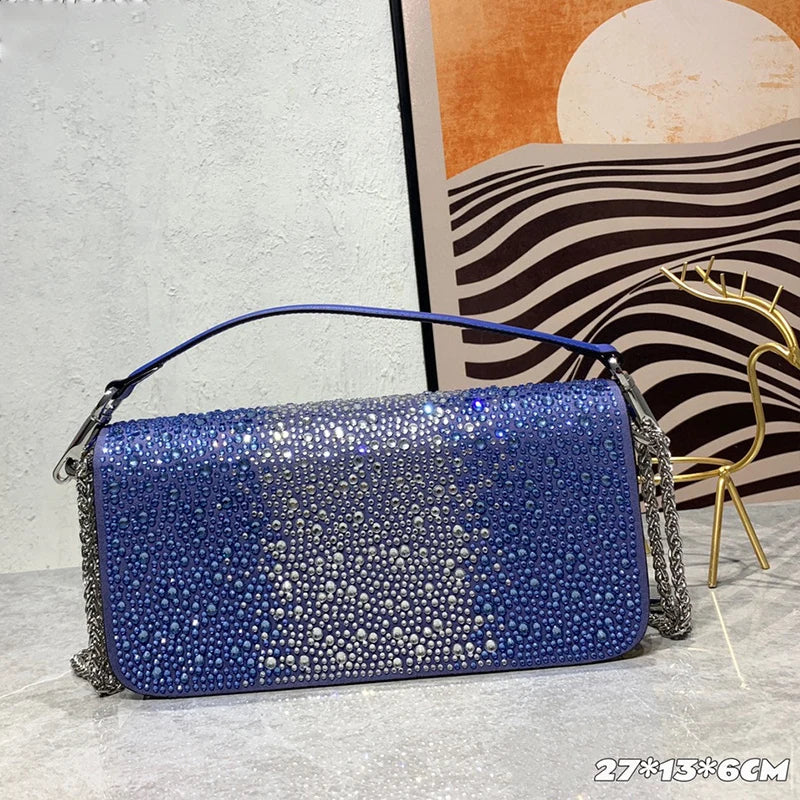 New crystal decorative leather underarm bag high quality clutch dinner bag classic chain shoulder me