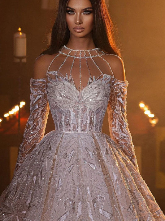 Романтична весільна сукня довжиною до підлоги Чудові бісерні блискітки Весільна сукня Елегантні сукні нареченої A-Line Vestido de Novia