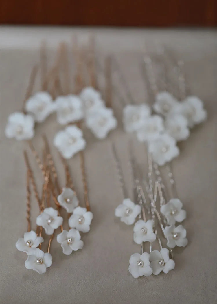 Bridal Jewelry Porcelain Flower Hair Pin Clip Pearl Head Piece For Brides Bridesmaids Hairpins Women Wedding Accessories