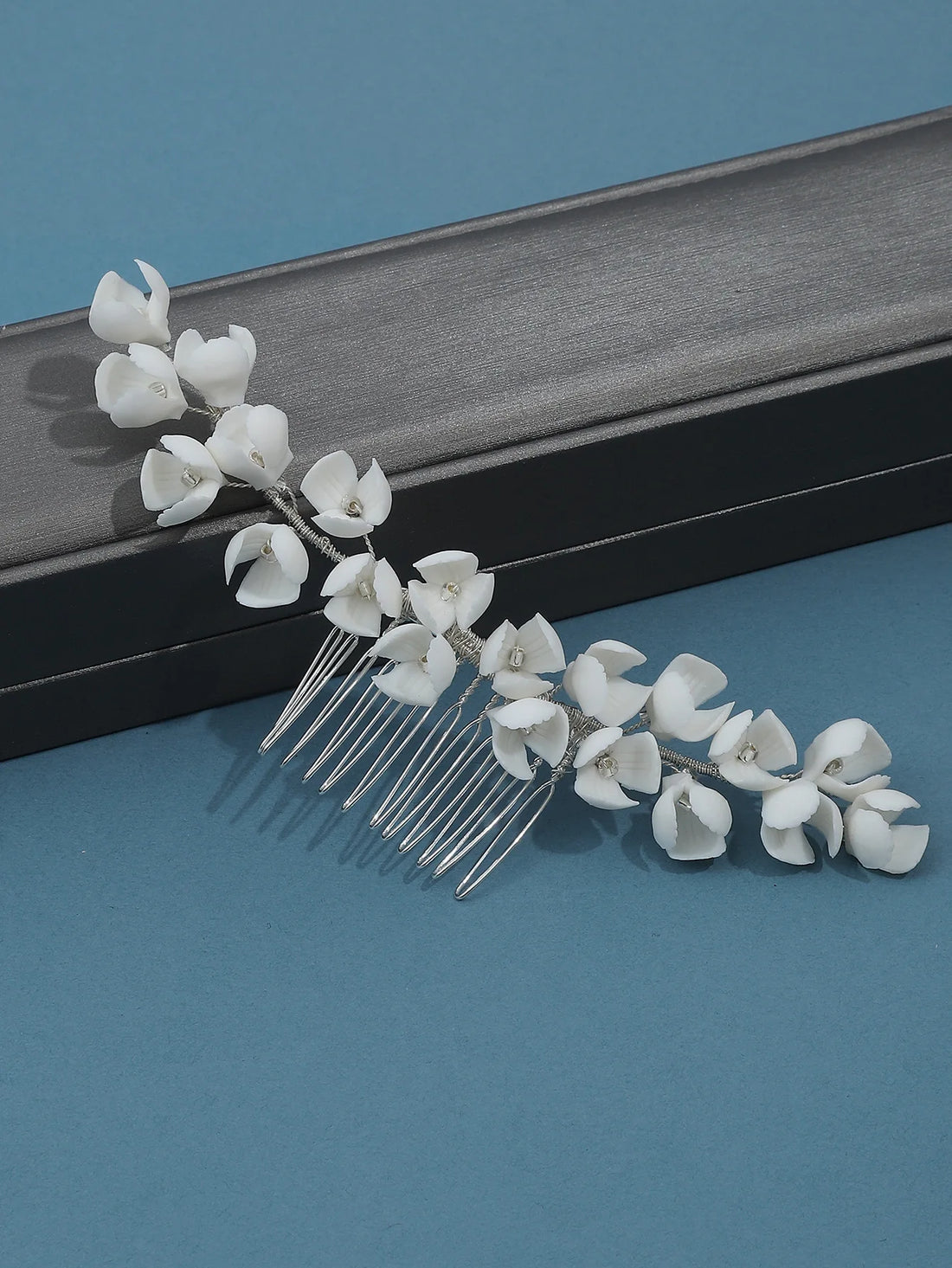 Wedding Accessories Silver Color Hair Comb Pin Porcelain Flower Head Piece For Brides Party Silver Color Hairpin Bridal Jewelry