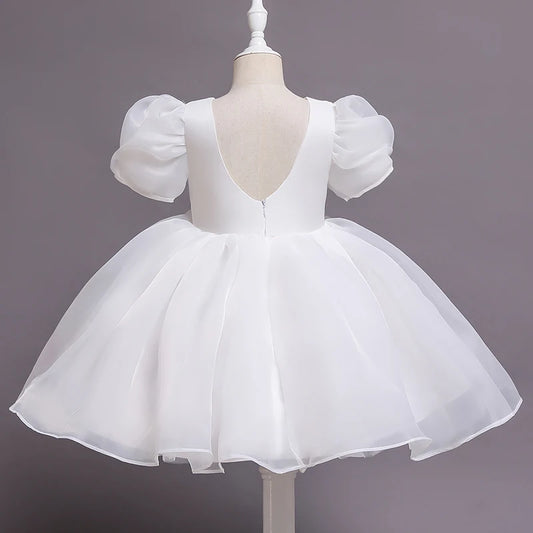 Filles robes de fête blanche robe de filles pour le mariage première communion Vestidos Vestidos Evenk Kid Backless Niffy Robe de bal moelleuse