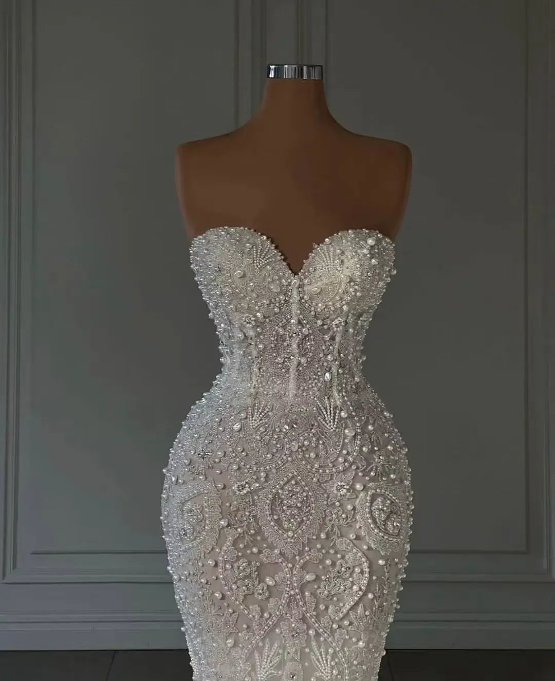 Customized Luxury Mermaid Wedding Dresses For Women Sweetheart Neck Sleeveless Bridal Gown Pearls Sequins Robe vestidos de novia