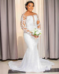 Sheer neck crystal sequins long illusion sleeves luxurious bridal gown wedding dress – Pollyanna Events