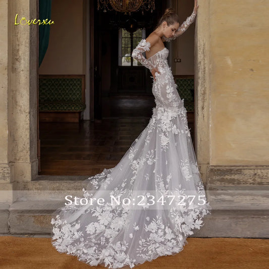 Mermaid Graceful Wedding Dresses 2024 Strapless Long Sleeve Vestido De Novia Beading Appliques 3D Flowers Robe De Mariee