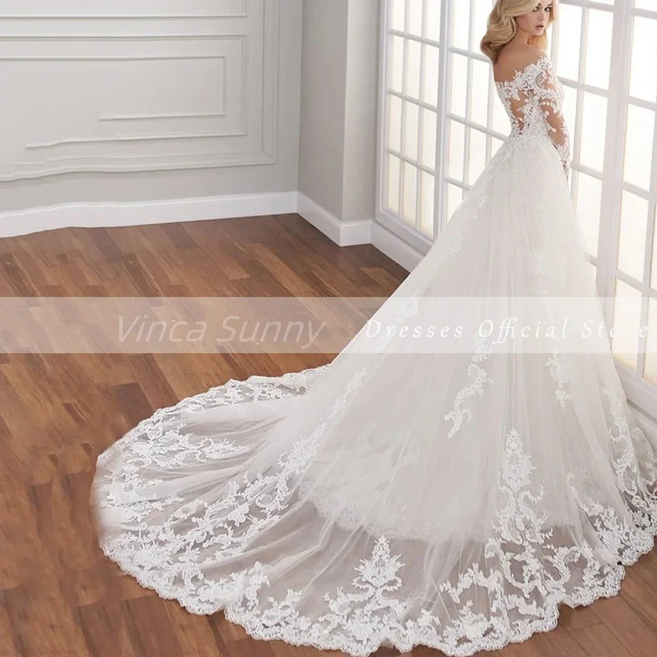 Customized Sweetheart Appliques Lace Long Sleeves  Mermaid Wedding Dress 2025 Floor Length Detachable Train Bridal Gown Robes